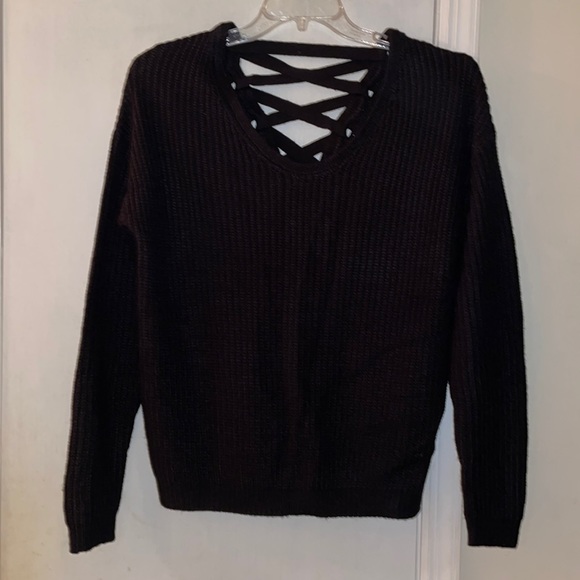 Poof! Sweaters - Poof New York Sweater with criss cross and lace up back size L